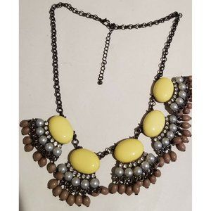 **Huge Sale Gun Metal Statement Rhinestones Yellow Tan Pearl Necklace**